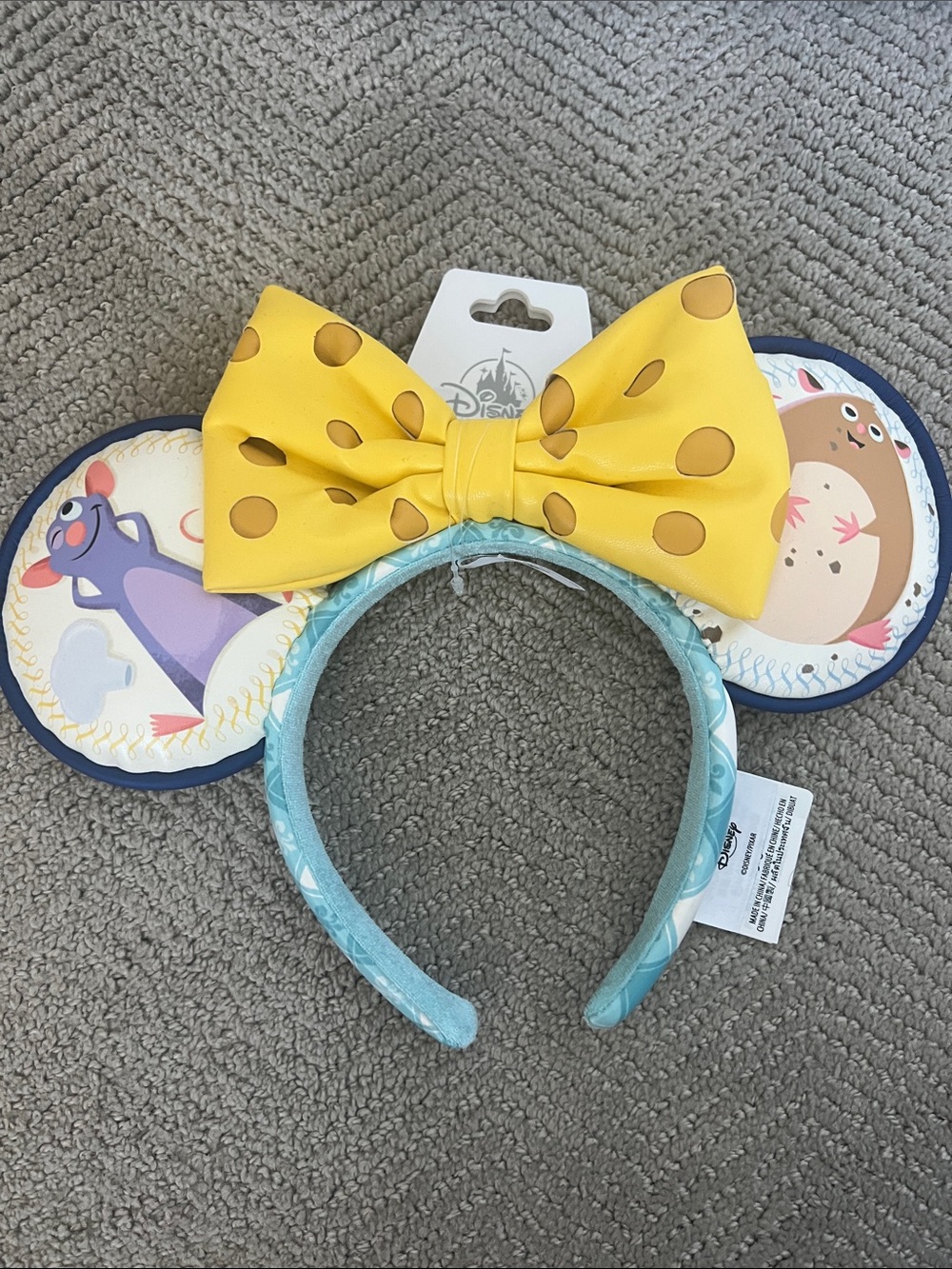 Disney Minnie Ears Headband with Yellow Polka Dot Bow and Light Blue Band